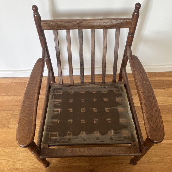 Vintage Eiken Fauteuil Met Gedraaide Poten – Mid-Century – Textile, Velvet (photo 6 of 6)