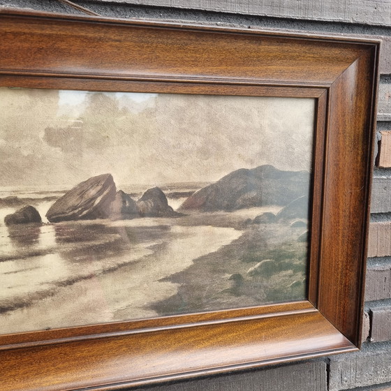 Image 1 of antiek 19e eeuw schilderij Charles J. Hagberg (American Illinois 19e/20e eeuw) sepia zeegezicht