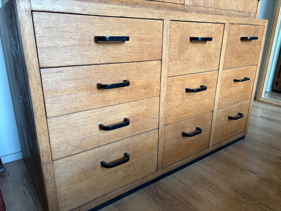 Image 1 of Twee Eiken Vintage Modernist Ladekasten Uit Drukkerij