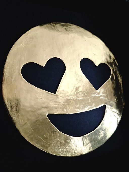 Smiley in Love emoticon 23kt gold-plated in frame PopArt