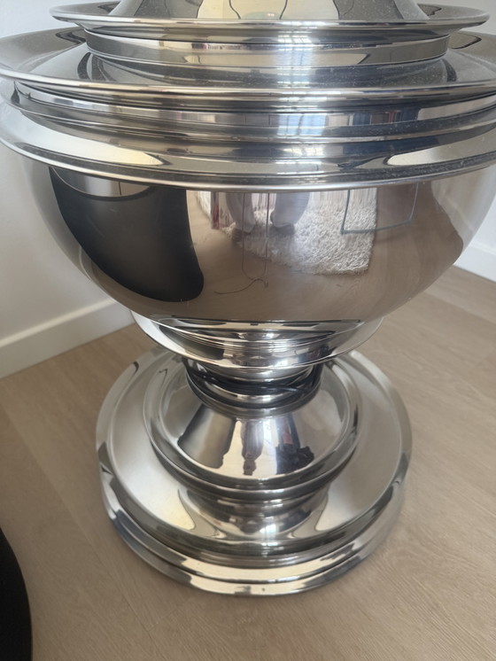 Image 1 of Eicholz Silom floor lamp silver with organza lampshade and taupe edge