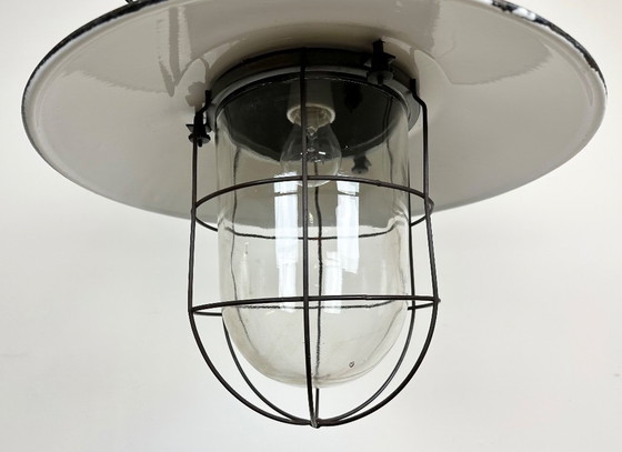 Image 1 of Industrial Grey Enamel Factory Hanging Cage Lamp, 1960s