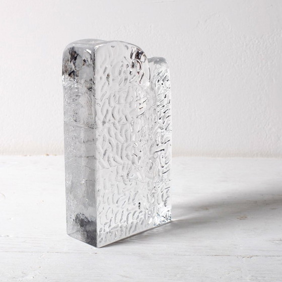 Image 1 of Mid-century Single Flower Textured Glass Block Bud Vase / Solifleur / Germany / 1960s