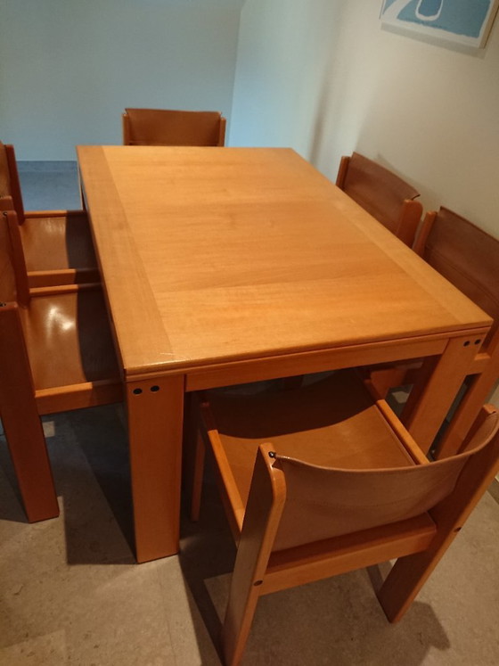 Eetkamerset tafel en 6 stoelen van het merk Ibisco vintage jaren 70 design – Leather, Wood (photo 3 of 5)
