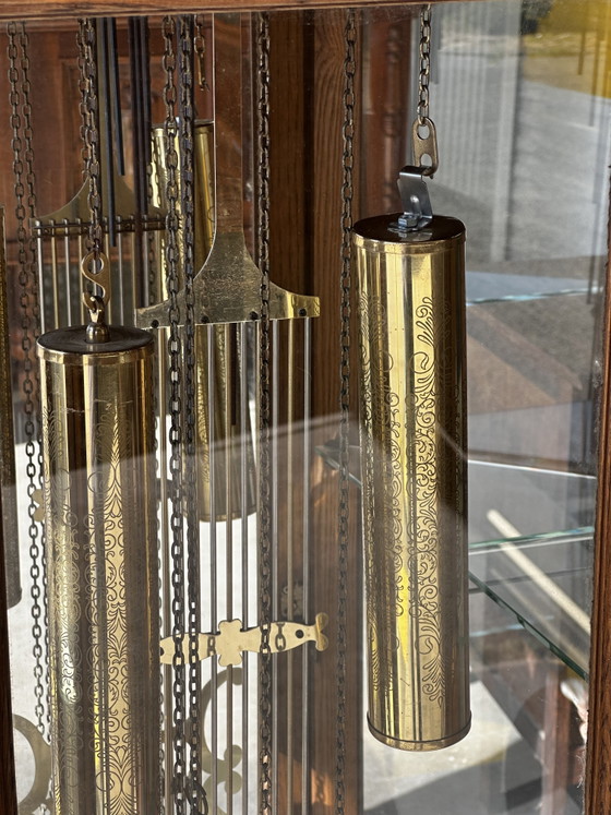 Grote eikenhouten staande klok met slagwerk en maanfase-indicator – Klokken, Wood, Brass (photo 15 of 15)