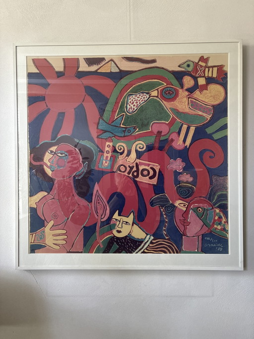 Sérigraphie colorée « Cobra » de Corneille, datant de 1988