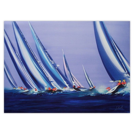 Litografia firmata da Victor SPAHN, squadre di regata, 1995.
