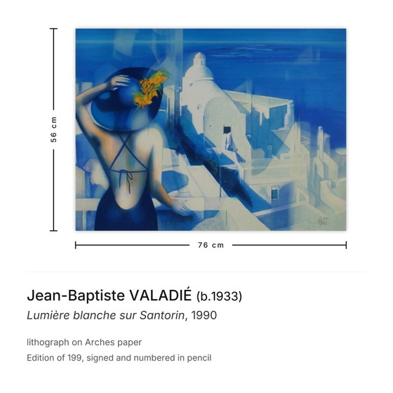 Image 1 of Jean-Baptiste VALADIÉ Lumière blanche sur Santorin Signed lithograph 1990
