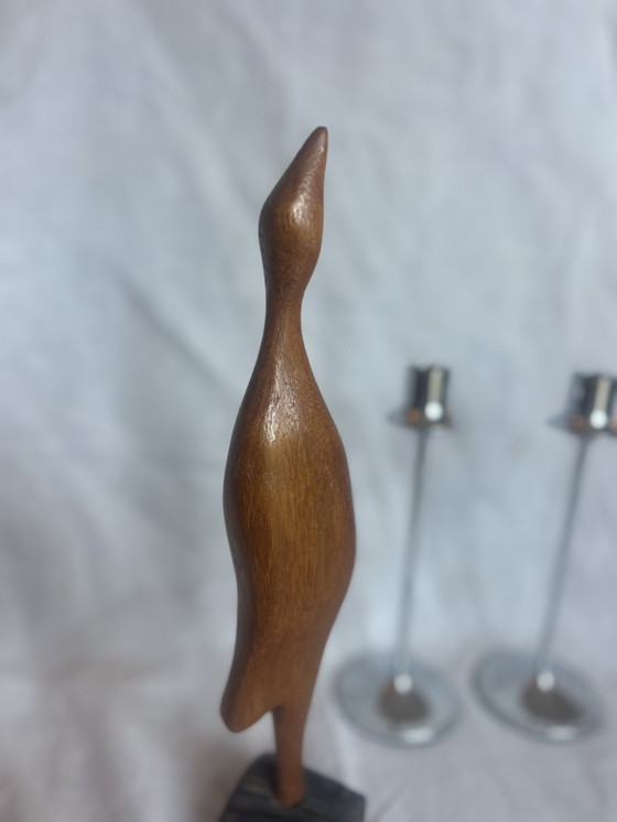 Image 1 of Rang abstrait eenvoud houten vogel Scandinavisch milieu du siècle reiger de kraanvogel années soixante