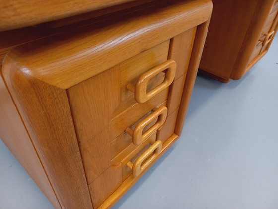 Image 1 of Large Double-Sided Vintage 70's Oak Executive Desk