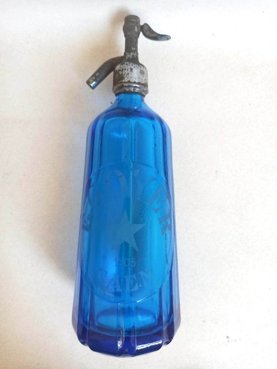 Cobalt Blue Seltzer Water Siphon Bottle Height 34 cm – Decorative Objects, Glass, Metal (photo 9 of 12)