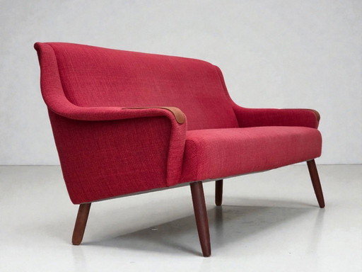 Dänisches 2-Sitzer-Sofa aus den 1970er Jahren, Möbelstoff, Teakholz.