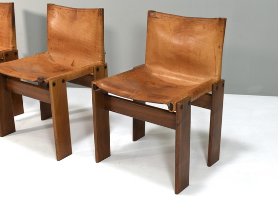 Image 1 of 4x Chaises Monk en cuir cognac par Afra & Tobia Scarpa pour Molteni, Italie 1974