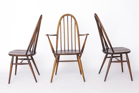Image 1 of Set of 6 Ercol Quaker Windsor Dining Chairs | 1960s British Mid-Century Modern, Solid Elm Wood, Vintage Design