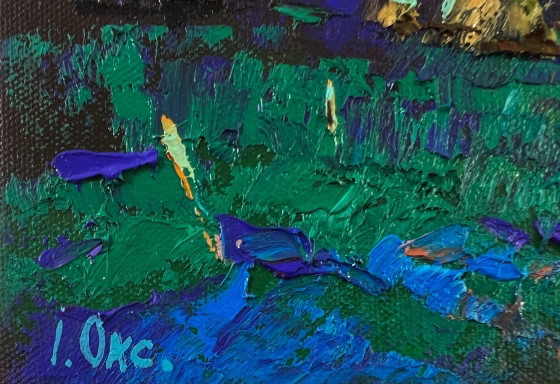 Image 1 of Original Oil Painting Summer House Landscape Moonlit Country Night