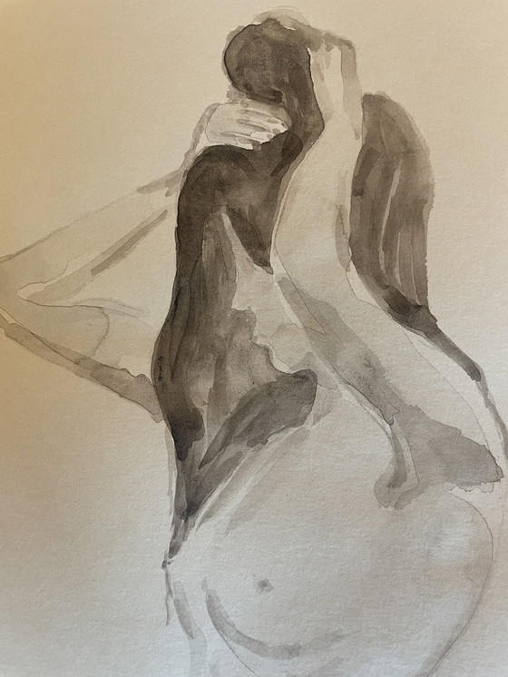 Image 1 of Ritratto di donna in acquerello seppia "The Bun"