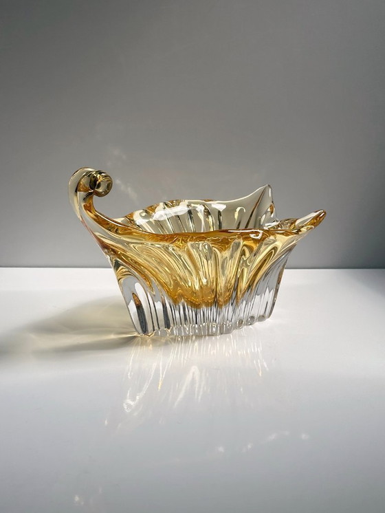 Image 1 of Murano Bowl Champagne Gold Glass Vide Poche Mid - Century Italy Vintage 70s Handmade Ashtray Crystal