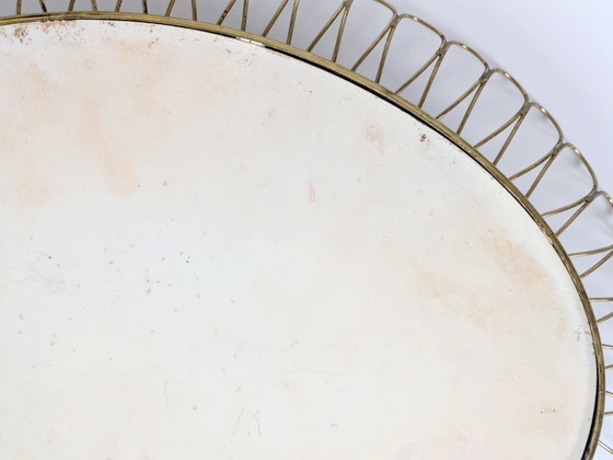 Image 1 of Midcentury Brass Oval Mirror in the Style of Josef Frank