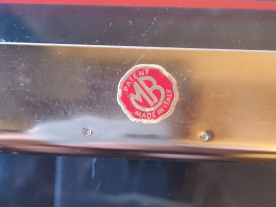 Image 1 of Vintage MB Patent Red Metal & Glass Serving Tray - Made in Italy - 1970s/1980s