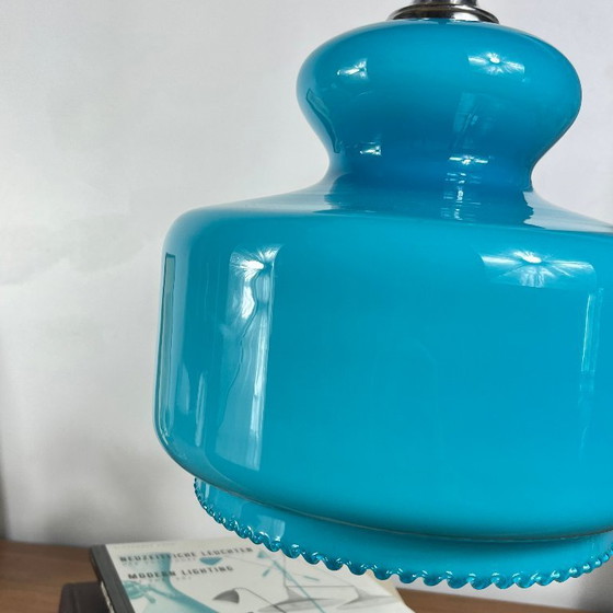 Blue Opaline Glass Globe Pendant Lamp 1970 (photo 5 of 8)
