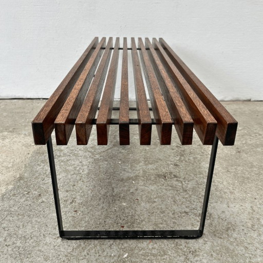 Mid-century slatted bench or table with steel legs