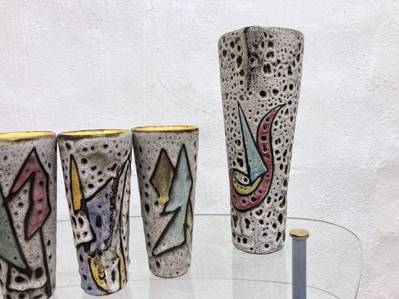 Image 1 of French studio ceramics from Vallauris 1 jug + 4 mugs by Marius Bessone