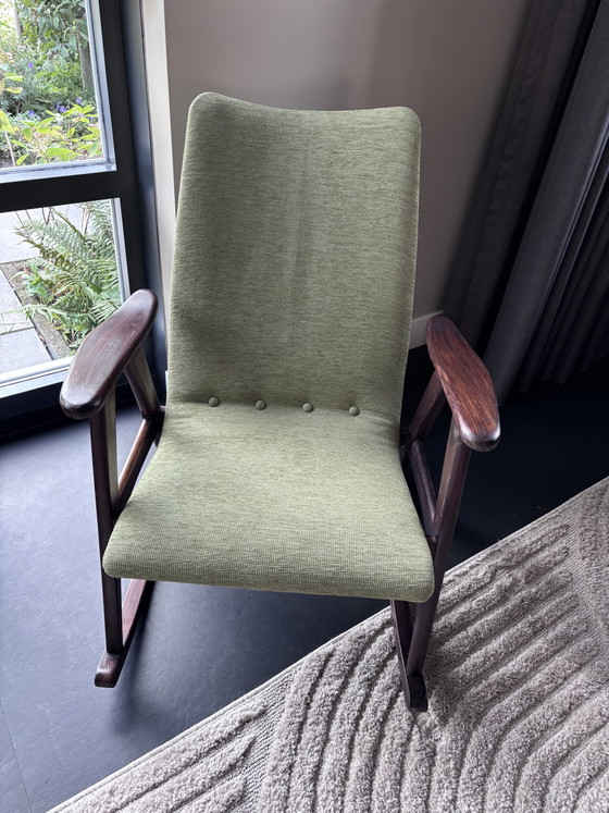 Designer Rocking Chair Louis Van Teeffelen, Midcentury – Textile, Wood (photo 2 of 5)
