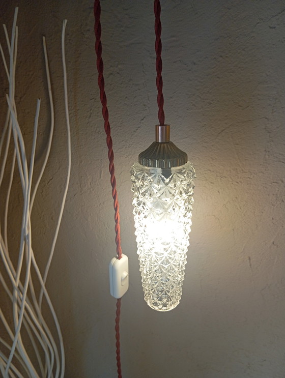 Image 1 of Retro chic glass spindle pendant lamp with diamond tip