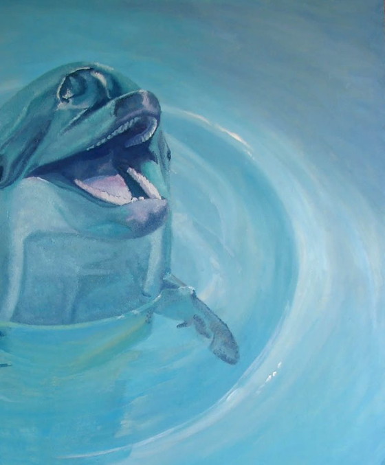 Original Oil Painting Contemporary Art Dolphin Hello – Paintings & Drawings, Canvas (photo 5 of 7)