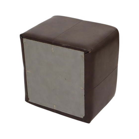 Image 1 of Vintage Vierkante Poef Bruin Skai