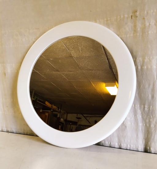 Vintage round mirror by Syla in white plastic - 1970s