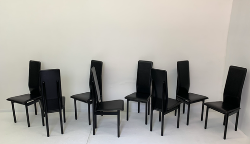 Set di 8 sedie in pelle Pozzi italiane, anni '80