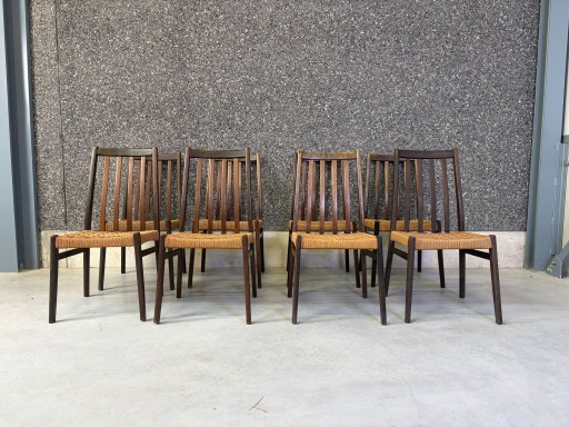 Chaises de salle à manger danoises en corde, lot de 8 - années 60 – eetkamerstoelen, Paper, Wood