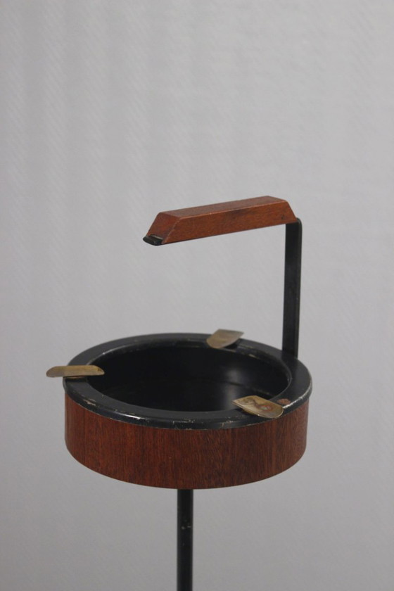 Image 1 of Cendrier Moderniste Sur Pied Métal & Teck Années 60 Design Scandinave Danois