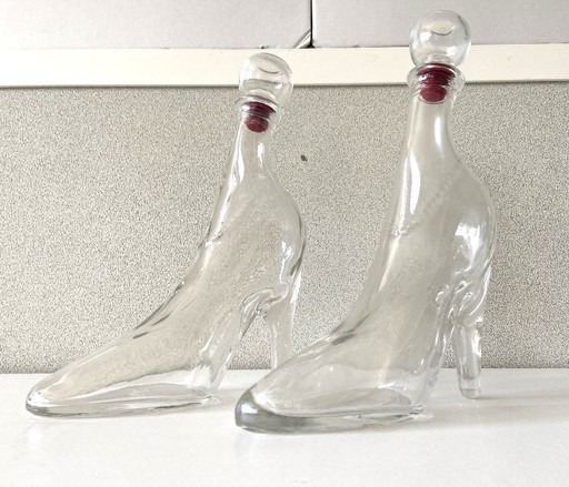 2 bottiglie/flaver in vetro vintage, design registrato, KEFLA Francia, tacchi alti, decorative