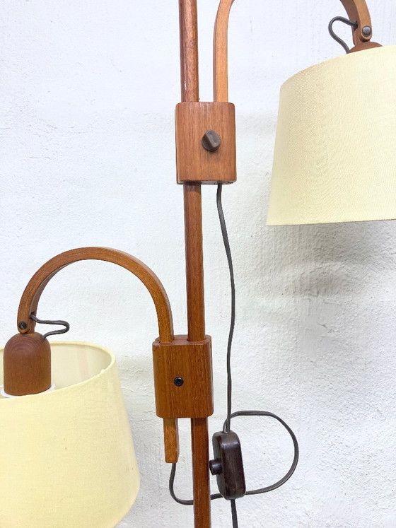 Image 1 of Domus dubbele booglamp van teakhout, design uit de jaren 70.