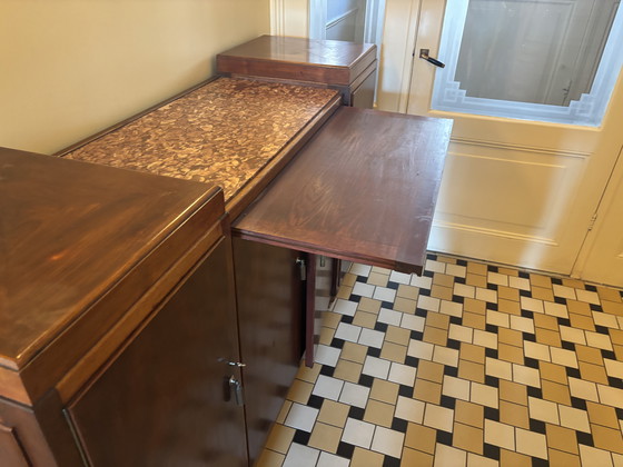 Image 1 of Art Deco School Amsterdamse cantoor con ufficio, dressoir con rood marmer blad e 2 stoelen
