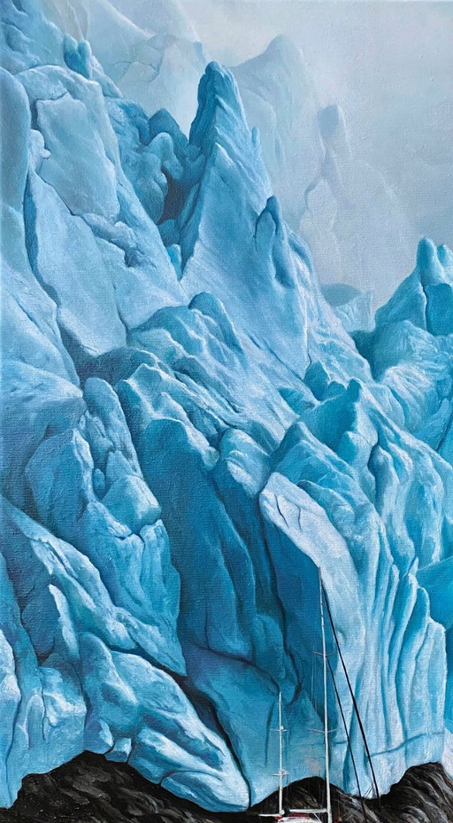 Original Oil Painting Ocean Landscape Ship At The Iceberg – schilderijen tekeningen, Canvas (photo 2 of 7)