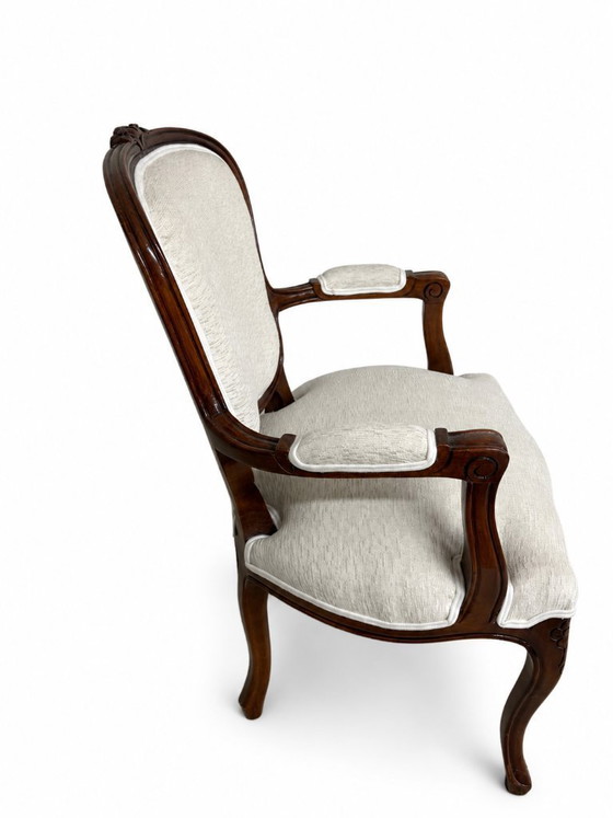 Image 1 of Restored Louis XV Style Armchair with Carved Wood and Light Upholstery