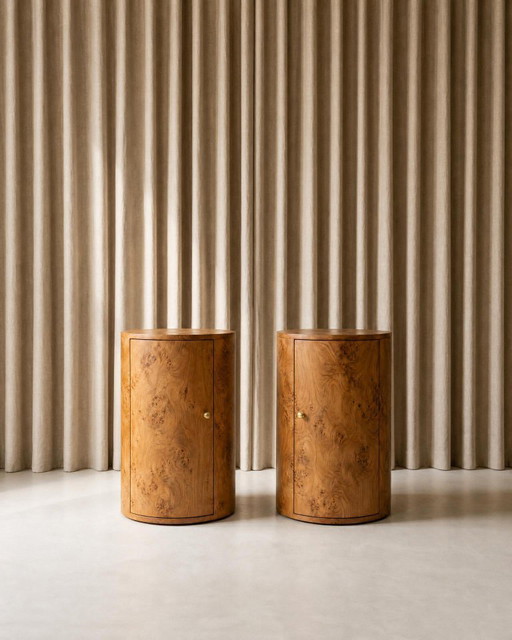Coppia di comodini in radica di olmo – Design contemporaneo