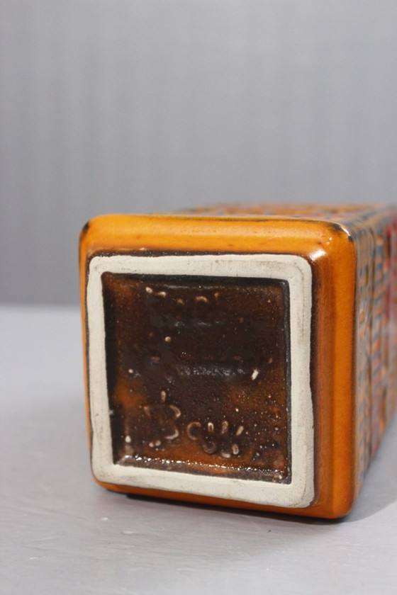 Image 1 of Vaso vintage Bodo Mans & Bay Keramik n° 70-25 arancio e rosso Germania Ovest anni '70