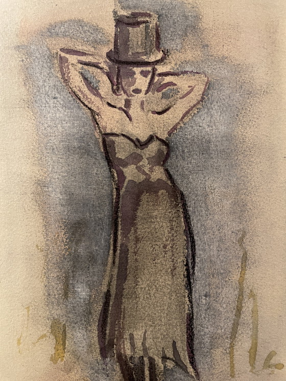 Image 1 of Fashion Sketch Portrait Woman "Haut de Forme