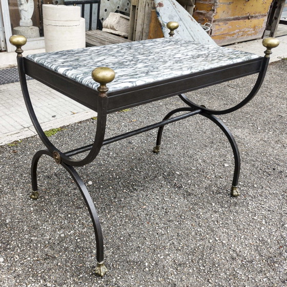 Wrought Iron Coffee Table with Marble Top, Italy 1980s – Brass, Vintage (photo 4 of 8)