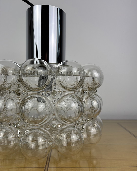 Image 1 of Années 1960, Helena Tynell pour Limburg, Lampe vintage du milieu du siècle, Verre à bulles, Suspension, Allemagne, Minimalisme, 