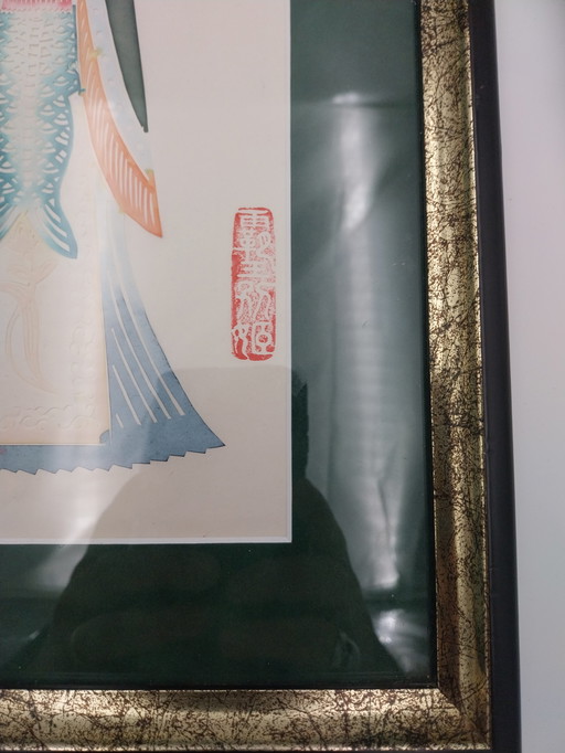 1 x immagine giapponese Kirigami in cornice