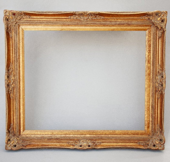 Image 1 of Marco barroco antiguo de madera con pan de oro, hecho a mano, estilo Luis XVI. Marco barroco para cuadro, espejo, etc.