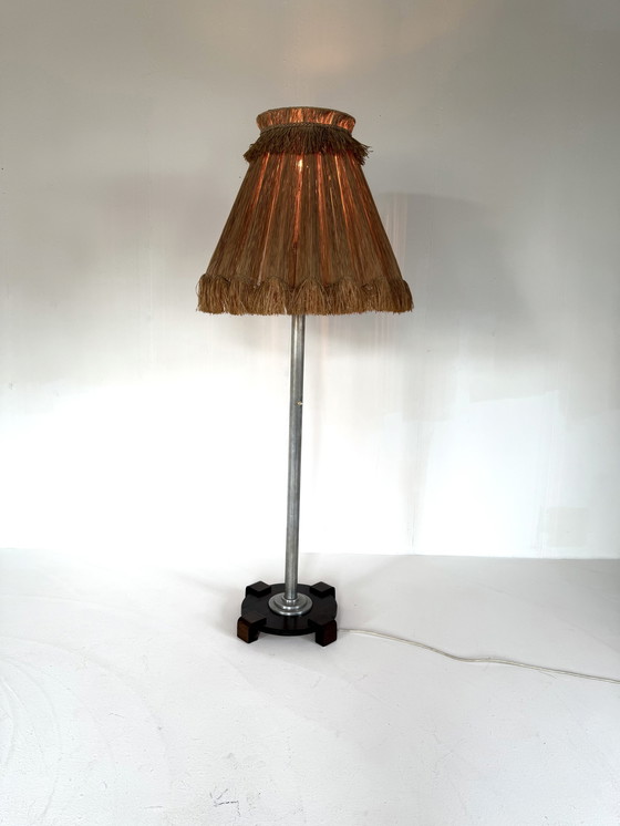 Image 1 of Lampada da terra vintage con paralume in rafia, anni '60