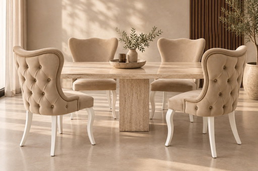 Set 4 luxe eetkamerstoelen | Beige & wit