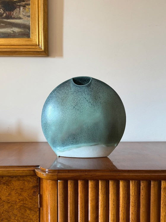 Image 1 of Jarrón solifleur de cerámica azul de mediados de siglo, Francia 1970