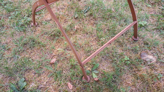 Image 1 of Mid Century Distressed Painted Iron Garden Table and 2 Chairs, 1960s
